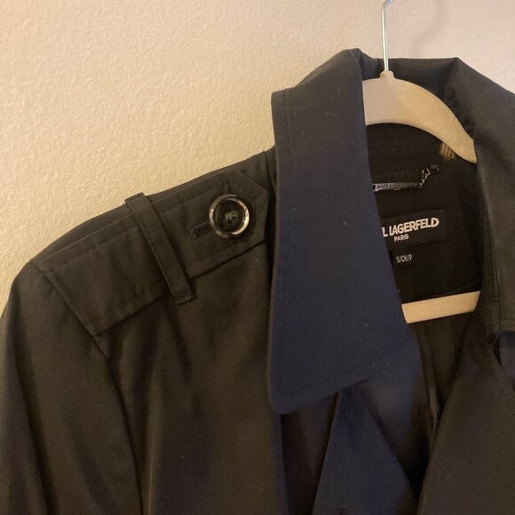 Karl Lagerfeld Paris Black Trench Coat Woman's Size S - Picture 3 of 12